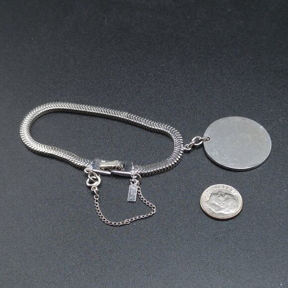 Vintage Monet Mid-Century Snake Chain Bracelet, Engravable Disk, 7 Inches - Picture 12 of 13